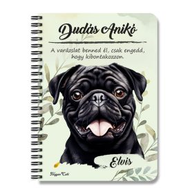   Személyre szabható -  Fekete mopsz portré mintás A6-os füzet