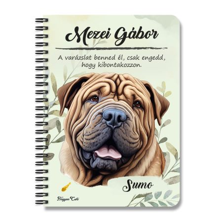 Személyre szabható -  Sharpei portré mintás A6-os füzet
