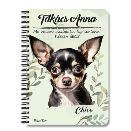 Személyre szabható - Fekete Csivava portré mintás füzet