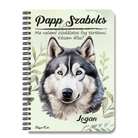 Személyre szabható - Husky portré mintás A6-os füzet