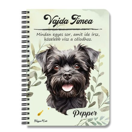 Személyre szabható - Fekete Affenpinscher portré mintás A6-os füzet