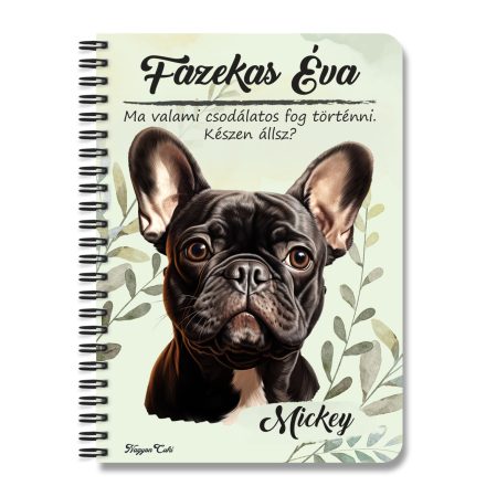 Személyre szabható - Fekete francia bulldog portré mintás A6-os füzet