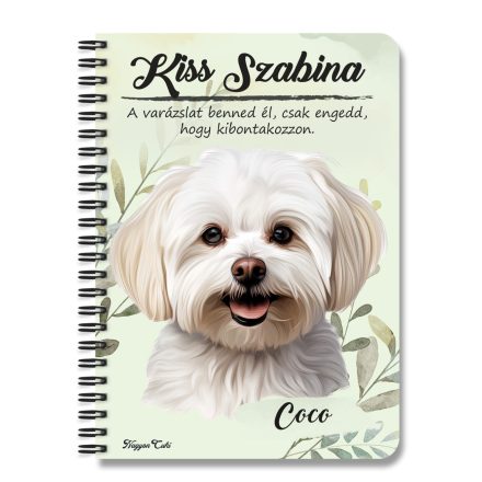Személyre szabható - Máltai selyemkutya portré mintás A6-os füzet