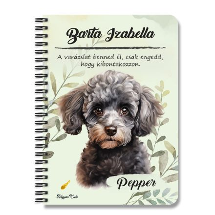 Személyre szabható - Kis szürke uszkár portré mintás A6-os füzet