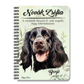  Személyre szabható - Fekete angol cocker spániel portré mintás A6-os füzet