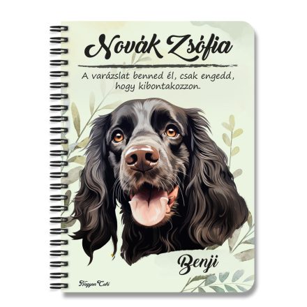 Személyre szabható - Fekete angol cocker spániel portré mintás A6-os füzet