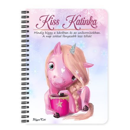Személyre szabható - Unikornis és kávé mintás A6-os füzet