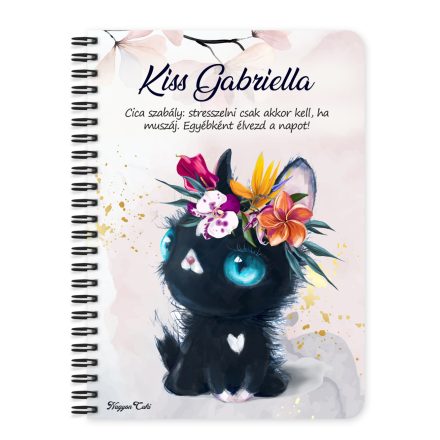 Személyre szabható - Tündéri fekete cicus mintás A6-os füzet
