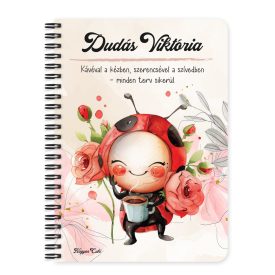   Személyre szabható - Cuki kávézós katica mintás A6-os füzet