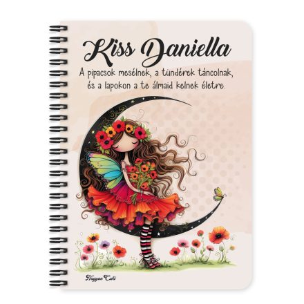 Személyre szabható - Kedves pipacs tündérlány és a hold mintás A6-os füzet
