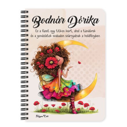 Személyre szabható - Huncut pipacs tündérlány és a hold mintás A6-os füzet