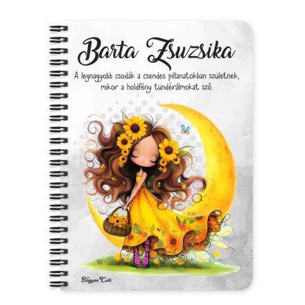 Személyre szabható - Cuki Napraforgós tündérlány kosárral mintás A6-os füzet