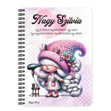 Személyre szabható -  Fodrász manólány hajszárítóval mintás A6-os füzet