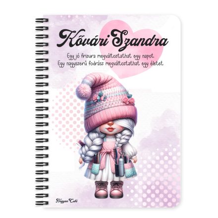 Személyre szabható - Cuki két oldalas Fodrász manólány mintás A6-os füzet