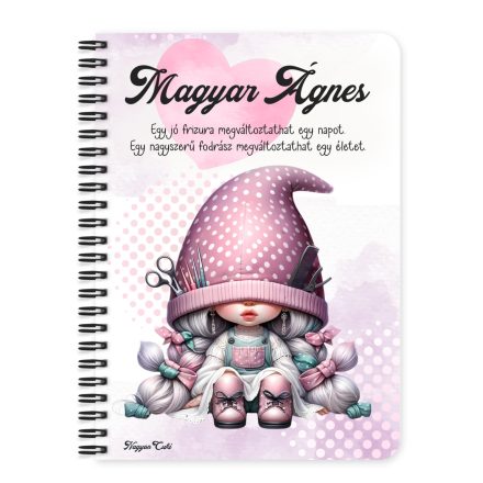 Személyre szabható - Pöttyös sapkás fodrász manólány mintás A6-os füzet