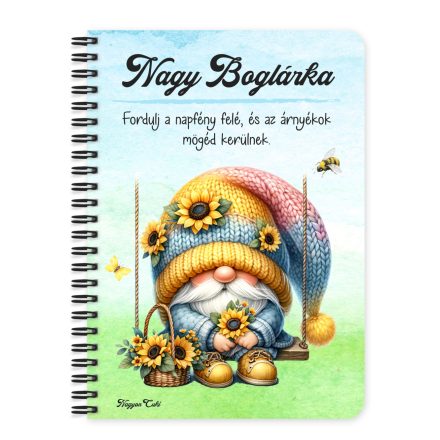 Személyre szabható - Hintázó napraforgós manó mintás A6-os füzet