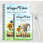 Személyre szabható - Napraforgós manó lány cuki békával mintás A6-os füzet