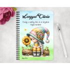 Személyre szabható - Napraforgós manó lány cuki békával mintás A6-os füzet