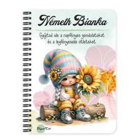   Személyre szabható - A legcukibb napraforgós manó lány mintás A6-os füzet