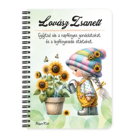   Személyre szabható - Locsolós napraforgós manó lány mintás A6-os füzet