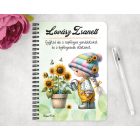 Személyre szabható - Locsolós napraforgós manó lány mintás A6-os füzet