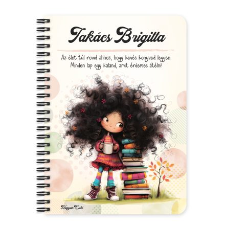 Személyre szabható - Kávé és könyvek őszi Könyvmoly lány mintás A6-os füzet