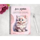 Személyre szabható - Fehér hosszúszőrű cuki cicus mintás A6-os füzet