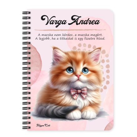 Személyre szabható - Masnis tündéri cica mintás A6-os füzet