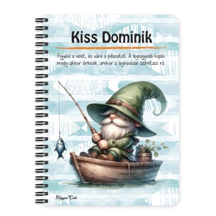 Személyre szabható - Csónakos horgász manó mintás A6-os füzet