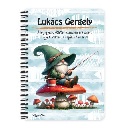 Személyre szabható - Gombás horgász manó mintás A6-os füzet