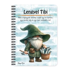   Személyre szabható - Horgász manó sikeres nap mintás A6-os füzet