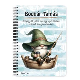   Személyre szabható - Csónakos horgász manó és kávé mintás A6-os füzet