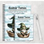 Személyre szabható - Csónakos horgász manó és kávé mintás A6-os füzet