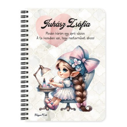 Személyre szabható - Tündéri Körmös manólány mintás A6-os füzet