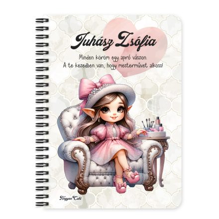 Személyre szabható - Cuki Körmös manólány mintás A6-os füzet