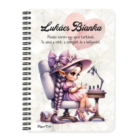 Személyre szabható - Cuki lila Körmös manólány mintás A6-os füzet