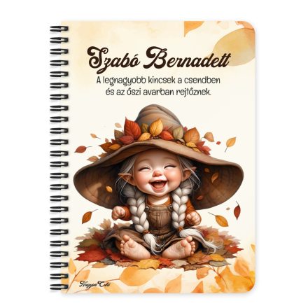 Személyre szabható - Tündéri őszi manó lány mintás A6-os füzet