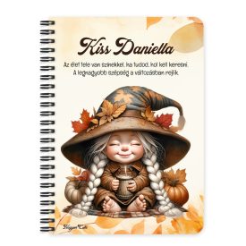   Személyre szabható - Kávézós őszi manó lány mintás A6-os füzet