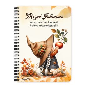   Személyre szabható - Őszi manó lány és az alma mintás A6-os füzet