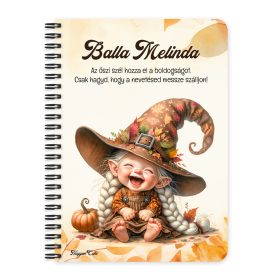  Személyre szabható - Kacagó őszi manó lány mintás A6-os füzet