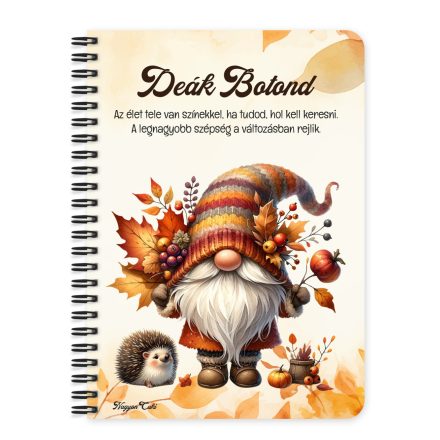 Személyre szabható - Cuki őszi manó sünikével mintás A6-os füzet