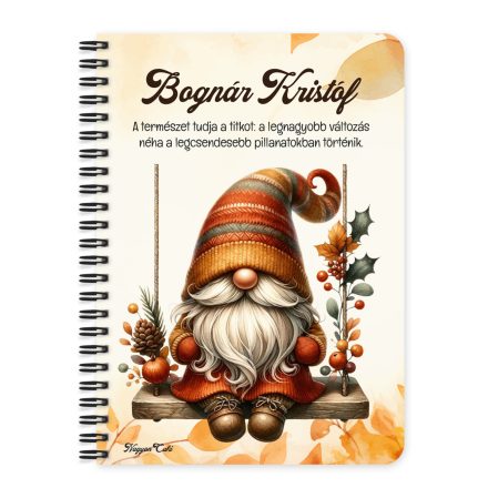 Személyre szabható - Hintázó őszi manó mintás A6-os füzet