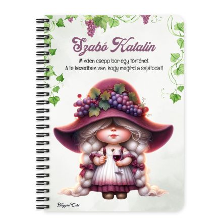 Személyre szabható - Szépséges borász manó lány mintás A6-os füzet