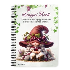   Személyre szabható - Egy pohár bor és a borász manó lány mintás A6-os füzet