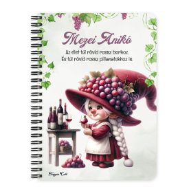   Személyre szabható - A legjobb borász manólány pohárral mintás A6-os füzet