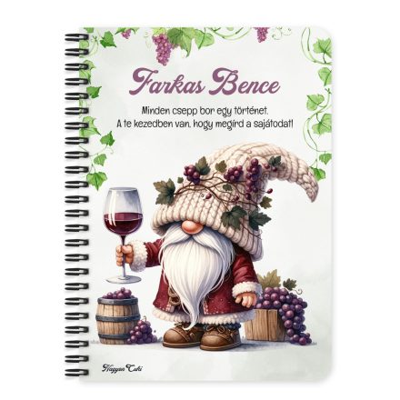 Személyre szabható - Cuki szüreti borász manó mintás A6-os füzet