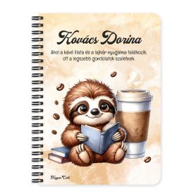   Személyre szabható - Kis kávés lajhár és a könyv mintás A6-os füzet