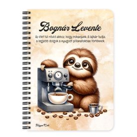   Személyre szabható - Barista Kávés lajhár mintás A6-os füzet