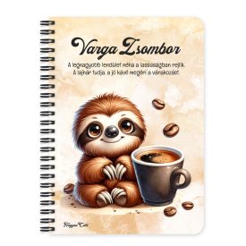   Személyre szabható - Kávés lajhár - csak feketén mintás füzet