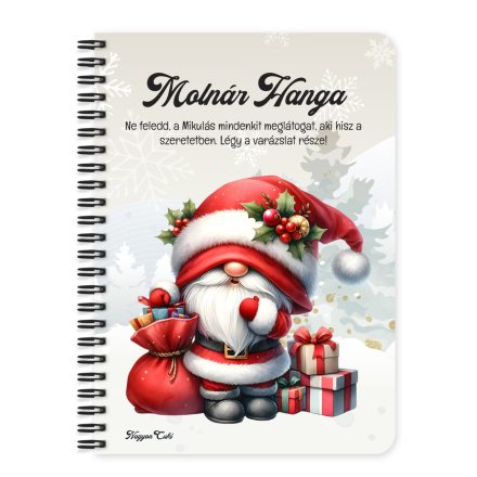 Személyre szabható - Cuki karácsonyi manó mintás A6-os füzet